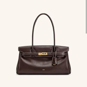 JW PEI Dark Brown Leather Shoulder Bag with Gold Hardware